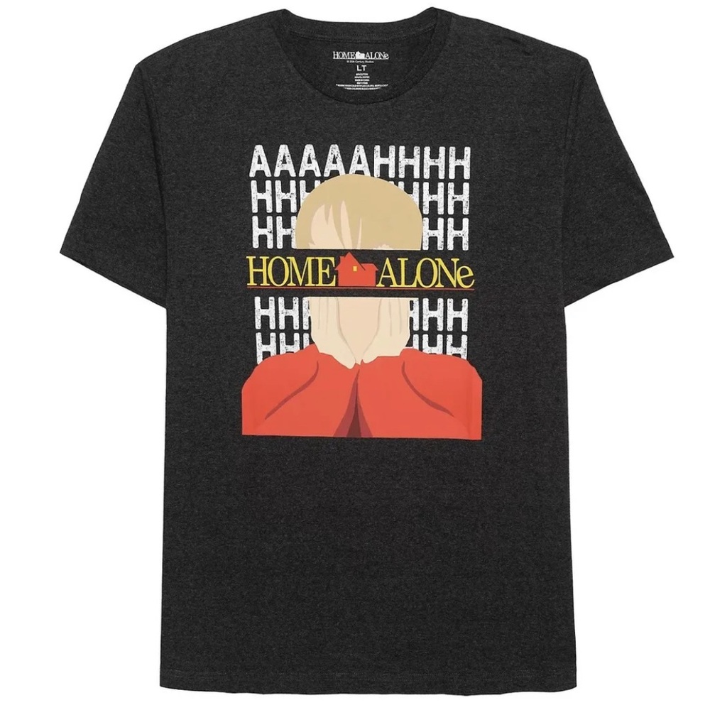 Men's Big & Tall Holiday Tee Home Alone Kevin AAAAHHHHH Size Large Tall Black
